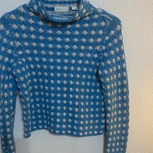 Chic Blue and White Cowl Neck Sweater